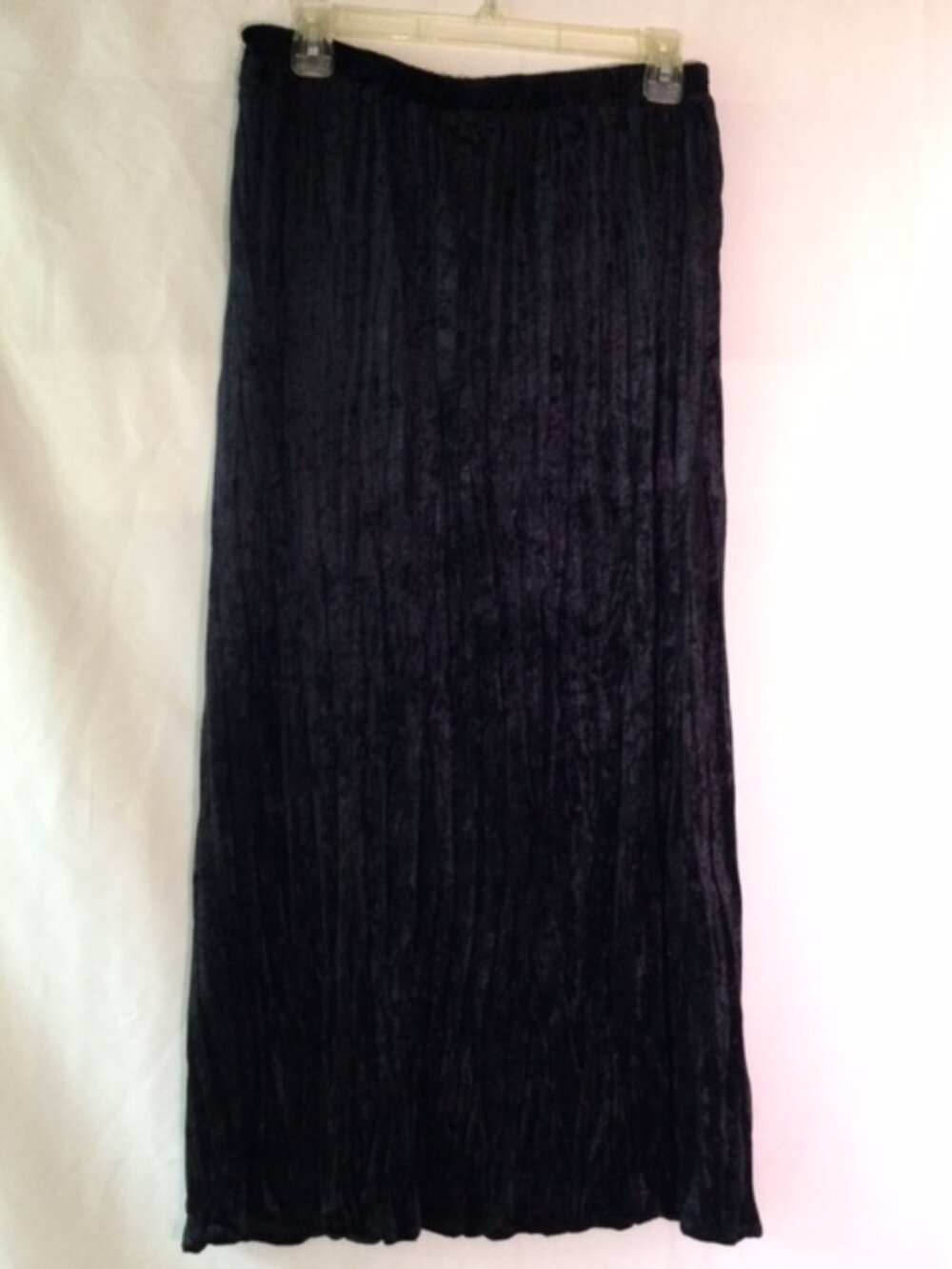 CLIO Black Crushed Velvet Maxi Skirt Size Medium Elastic Waist Made in USA